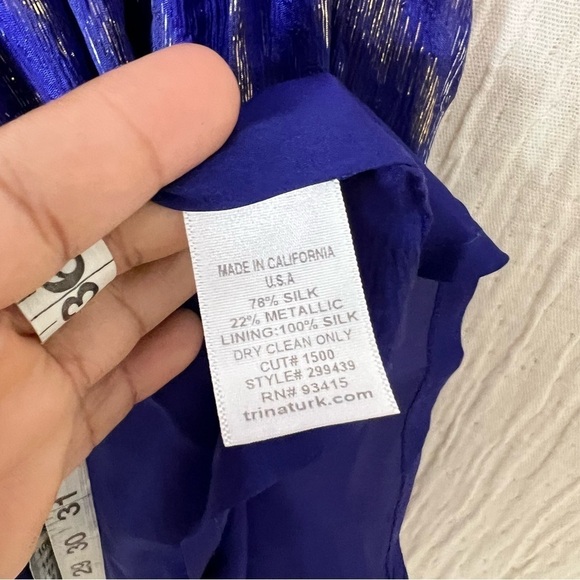 Trina Turk Metallic Silk Fit & Flare Cocktail Dress Blue Purple Size 0 - Picture 7 of 7